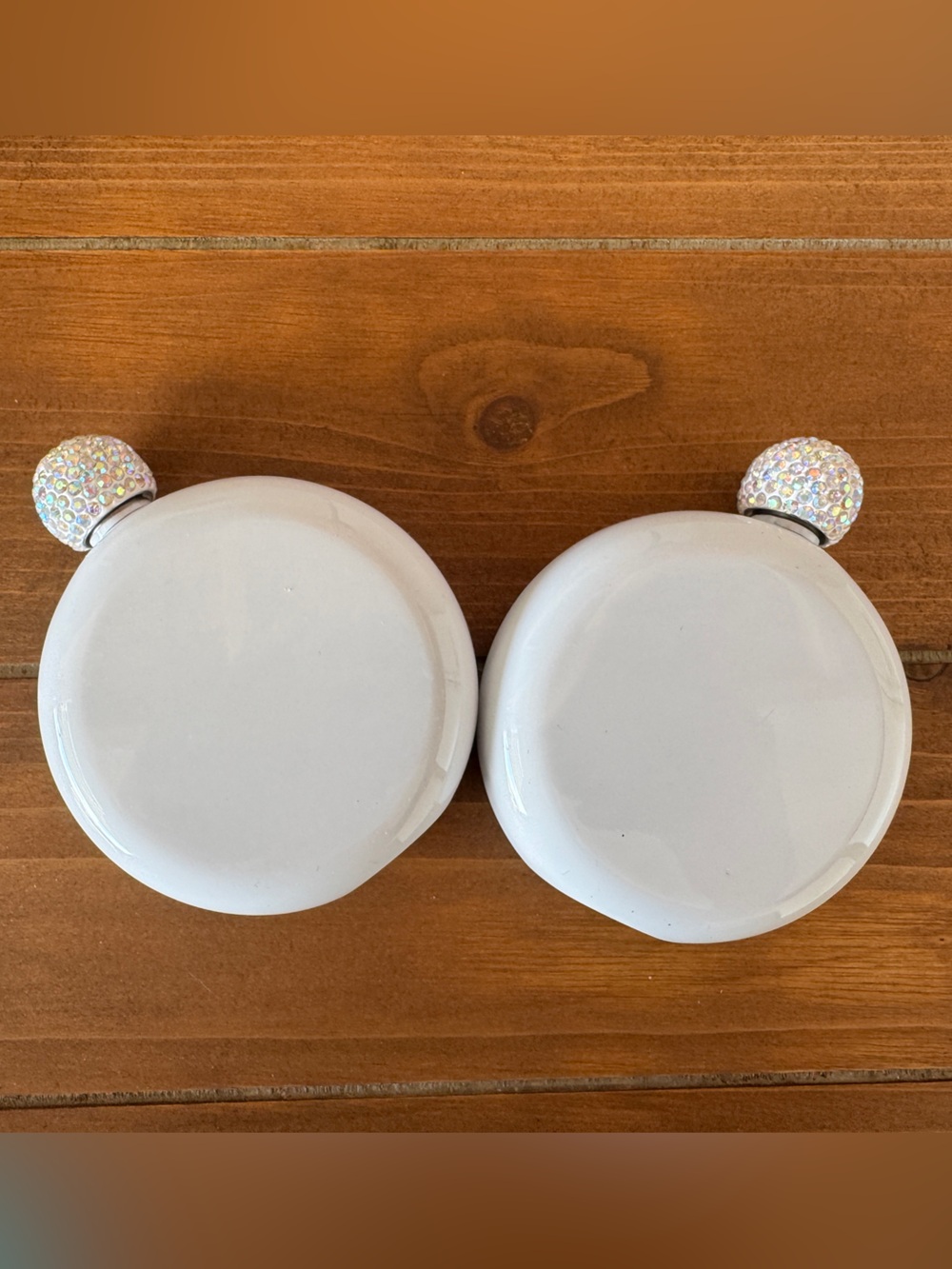 Set of 2 Sublimation Blanks - White Round Flasks with Rhinestone Caps